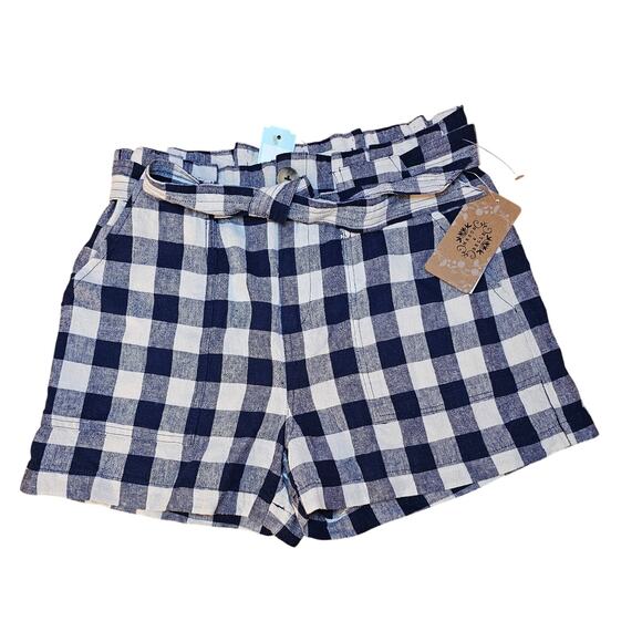 NWT Mason & Belle Linen Shorts Womens Size 4 Paperbag  Plaid Stitchfix (662) - Picture 1 of 6
